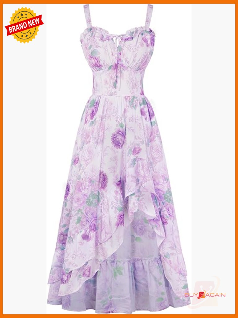Floral Corset Maxi Dress With Pockets Smocked Back Adjustable Straps